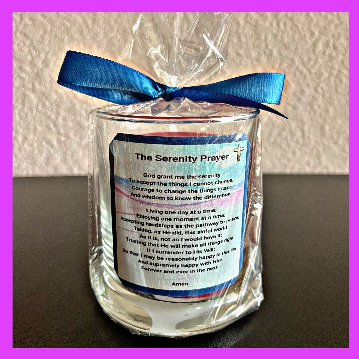 The Serenity Prayer Glass Candle Holder. Includes Vanilla, Apple Cinnamon, Lavender or Unscented.