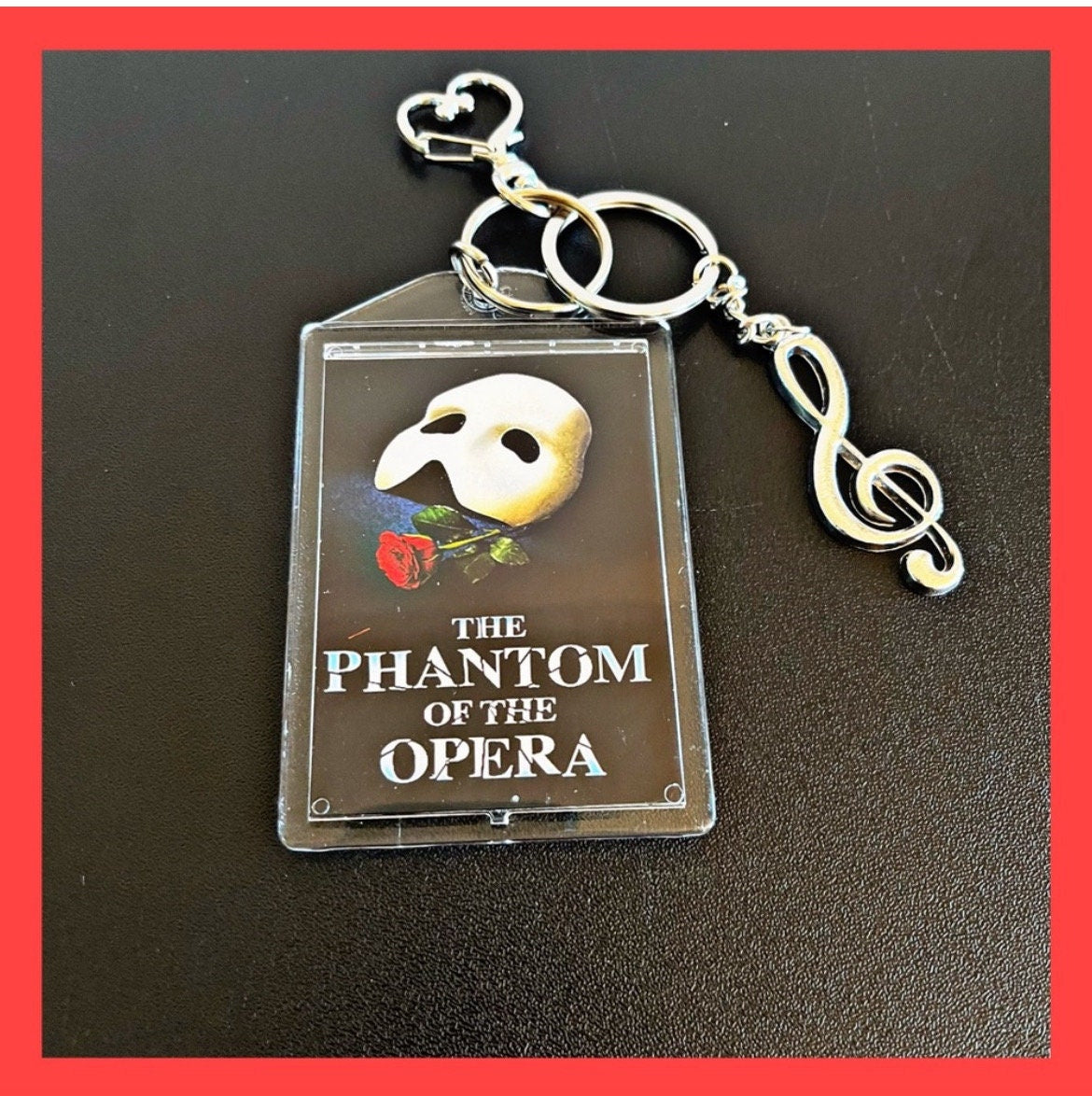 Phantom of the Opera , Personalized Double Sided Photo with Music Key. Great accessories for purses, backpacks, Keys etc.