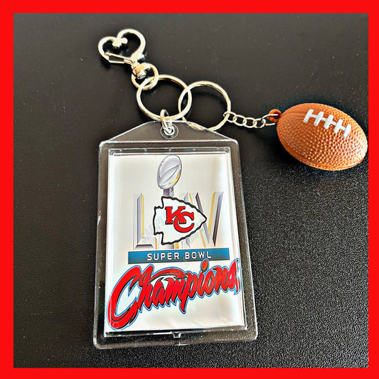 KC Superball Champions Football Keychain, Personalized Double Sided Photo with Football. Great accessories for purses, backpacks, Keys etc.