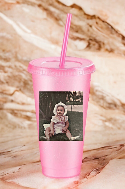 Personalized Glitter Cup with Straw. Gift for her.