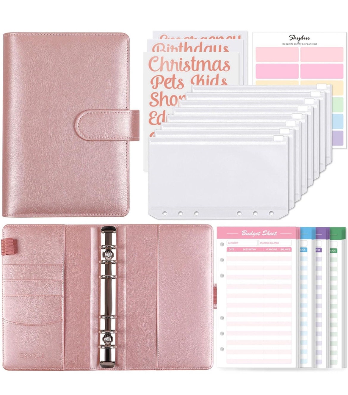 Personalized Budget Binder, Money Saving Binder w Zipper Envelopes, Cash Envelopes, Expense Budget Sheets for Budgeting and To Do List.