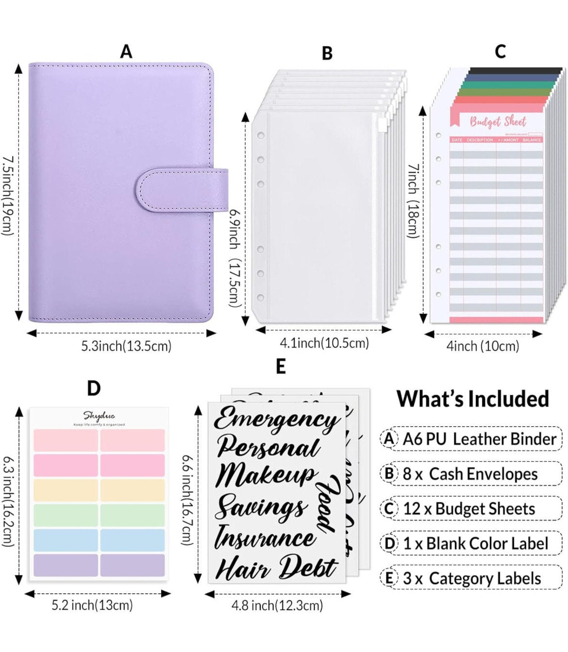 Personalized Budget Binder, Money Saving Binder with Zipper Envelopes, Cash Envelopes and Expense Budget Sheets for Budgeting. Gift for Her.