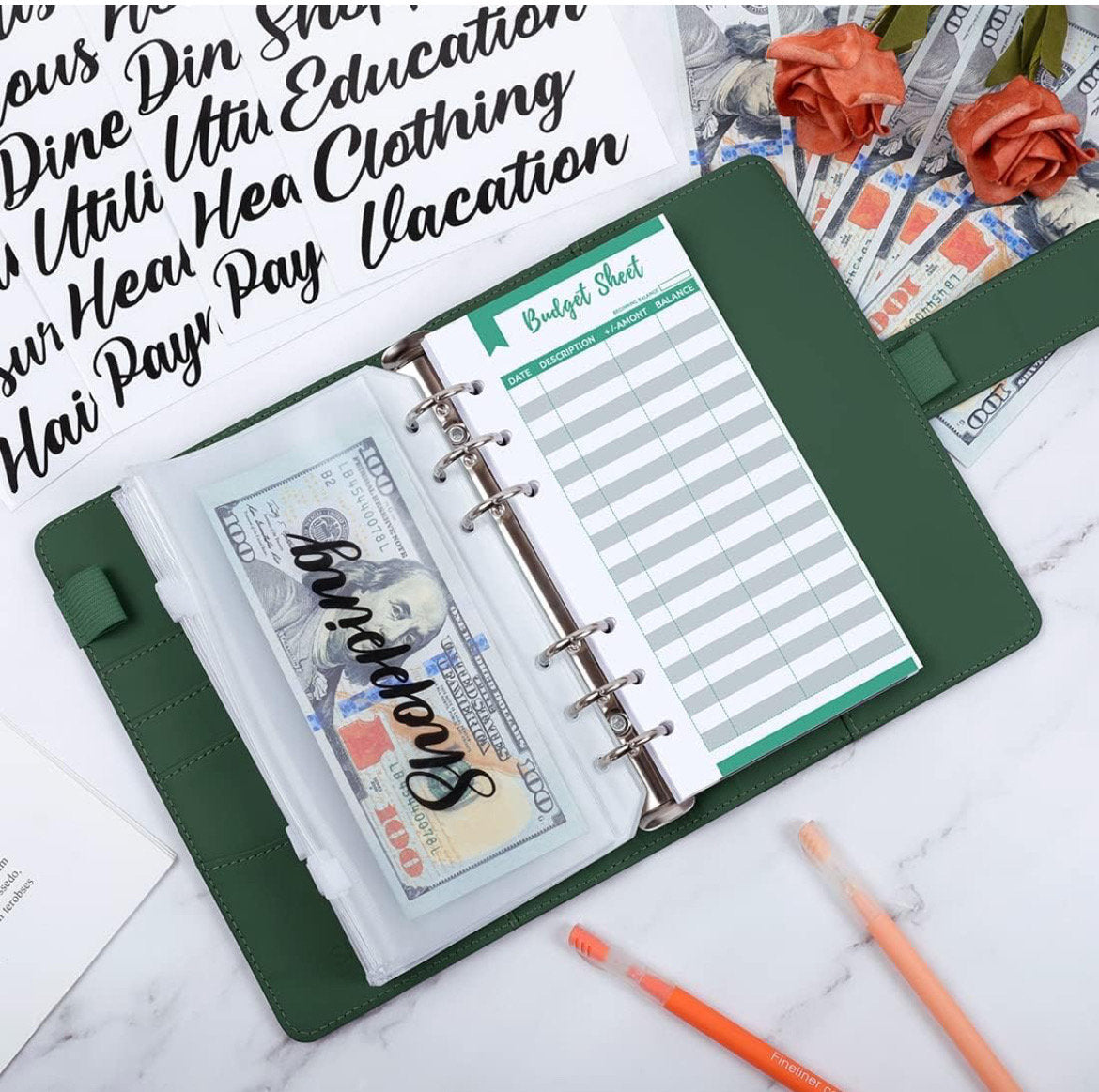 Personalized Budget Binder w Zipper Envelopes, Cash Envelopes, and Expense Budget Sheets, along with a handy To-Do List for effective budget