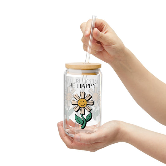 Be Happy -  Sipper Glass, 16oz