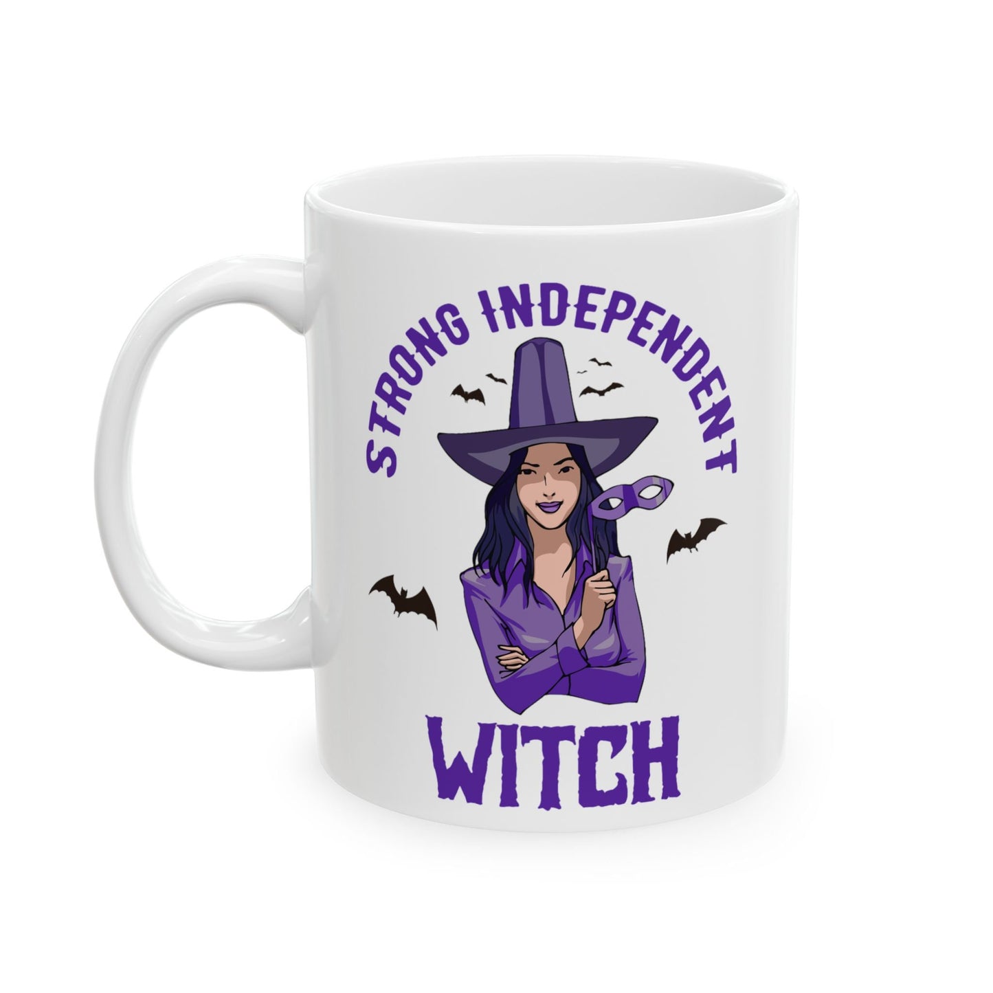 Strong Independent Witch Halloween Ceramic Mug – Customizable 11oz & 15oz – Perfect Gift for Halloween Enthusiasts