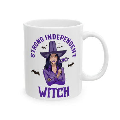 Strong Independent Witch Halloween Ceramic Mug – Customizable 11oz & 15oz – Perfect Gift for Halloween Enthusiasts