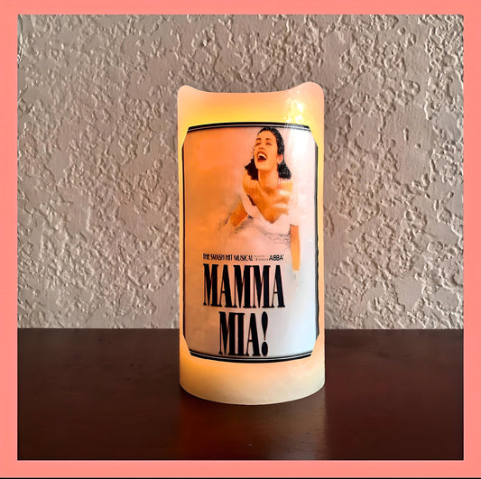 Broadway MAMMA MIA! Musical Theater Real Wax - Unscented LED Candle With Timer. Pefect Gift for Yourself or Others. Explore Now!Gift for her