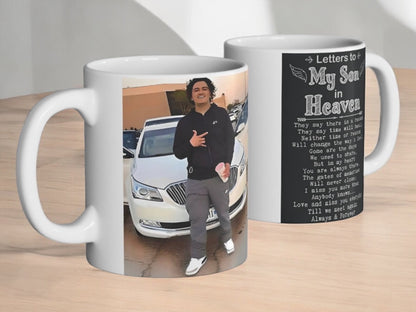 Personalized Son Memorial Ceramic Mug With Photo and Poem, (11oz, 15oz). Gift for her. Gift for Him.