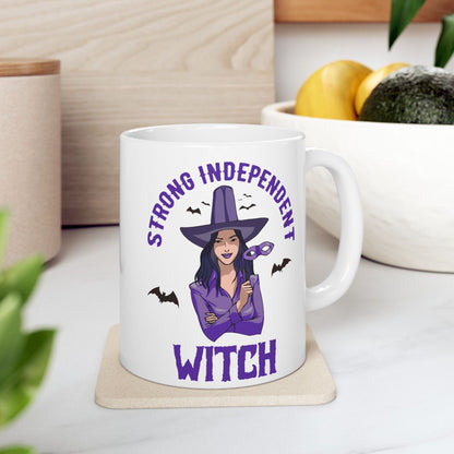 Strong Independent Witch Halloween Ceramic Mug – Customizable 11oz & 15oz – Perfect Gift for Halloween Enthusiasts