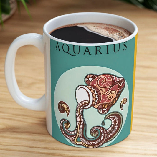 Aquarius Zodiac Ceramic Mug, (11oz, 15oz). Perfect Gift for Astrology Enthusiasts. Gift for Her, Gift for Him.