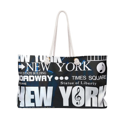 New York Collage Weekender Bag | Stylish Travel Tote | Multi-Pattern Overnight Bag | Perfect Gift for Theater Lovers