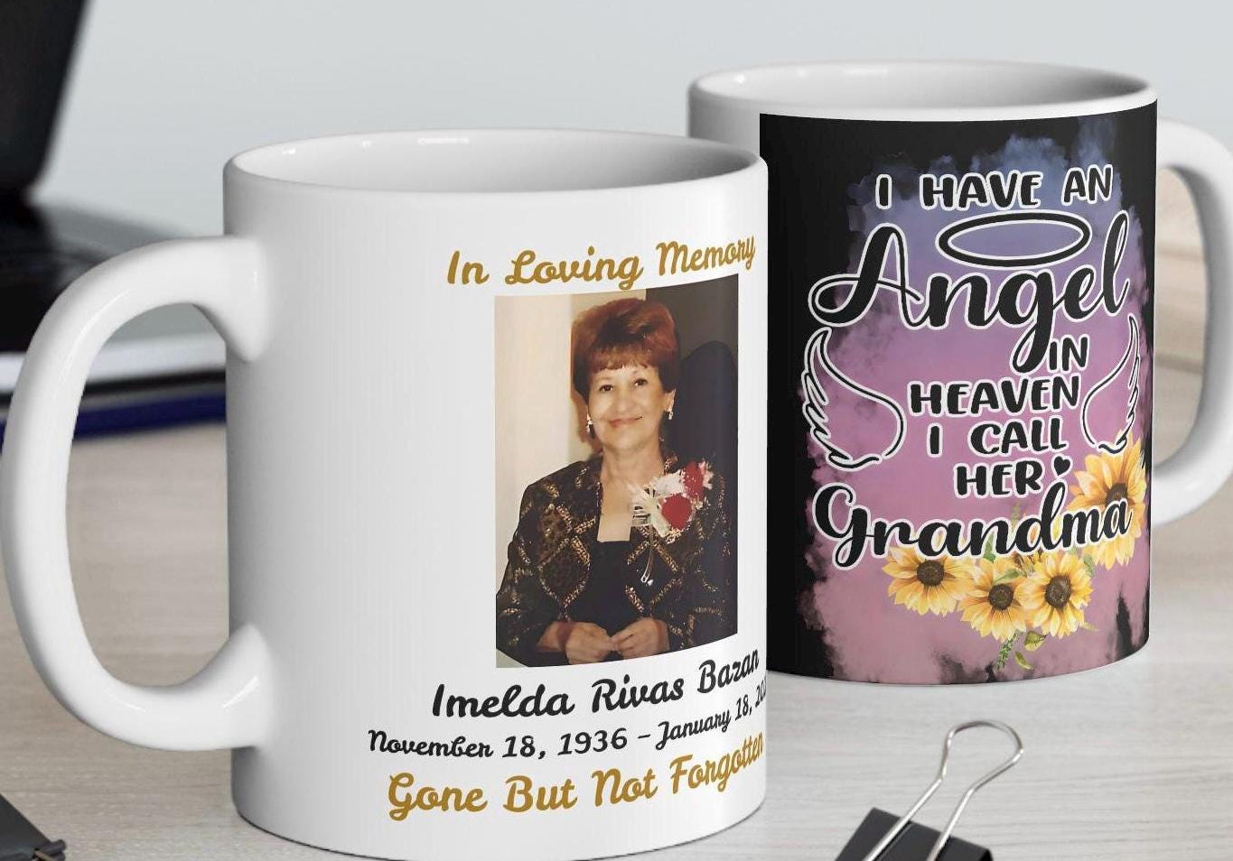 Personalized Grandma Memorial Ceramic Mug with Photo & Poem | Available in 11oz, 15oz | Custom Memorial Mug | Thoughtful Gift for Her/Him.