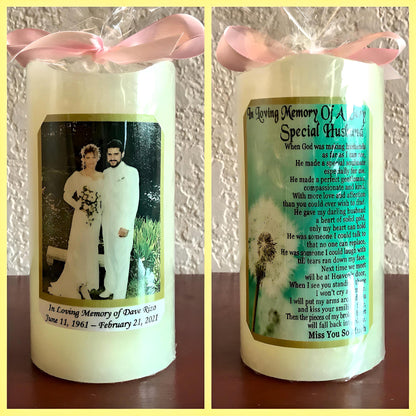 Candle  Memorial Customized Glass Candle holders. Lavender, Vanilla  or unscented Candle is included. Order yours today!