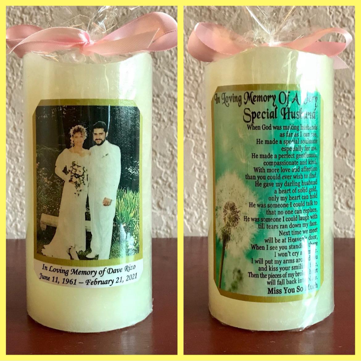 Candle  Memorial Customized Glass Candle holders. Lavender, Vanilla  or unscented Candle is included. Order yours today!