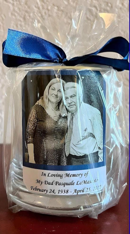 Dad, Memorial, Sympathy, Customized Candle holders. Levender or unscented Candle is included. Memorial, Sympathy, Keepsakes Gift.