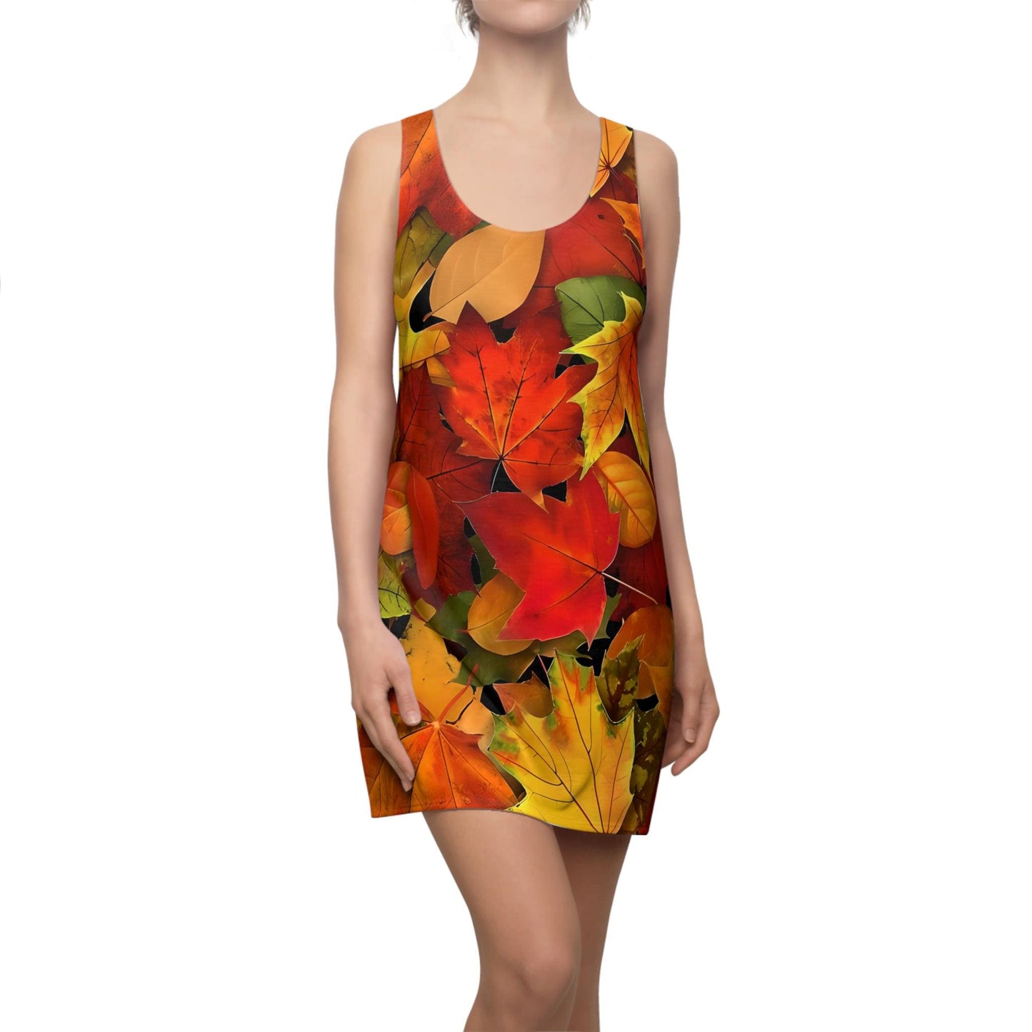 Autumn Leaves Women's Cut and Sew Racerback Dress, Perfect Gift for Her.