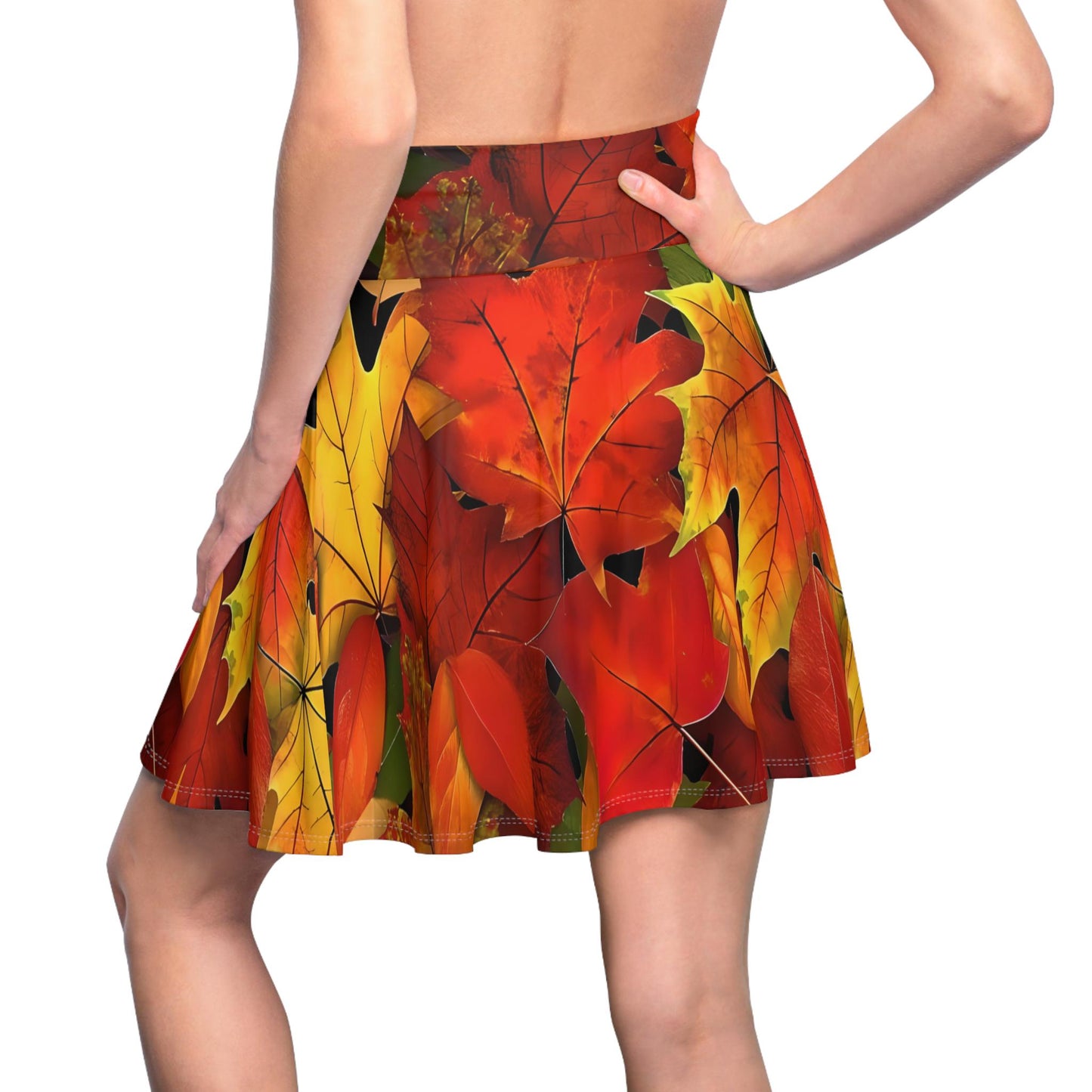 Autumn Leaves Women's Skater Skirt | A-Line Mini Skirt |Autumn Leaves Print | High-Waisted Skirt | Flirty & Fun.