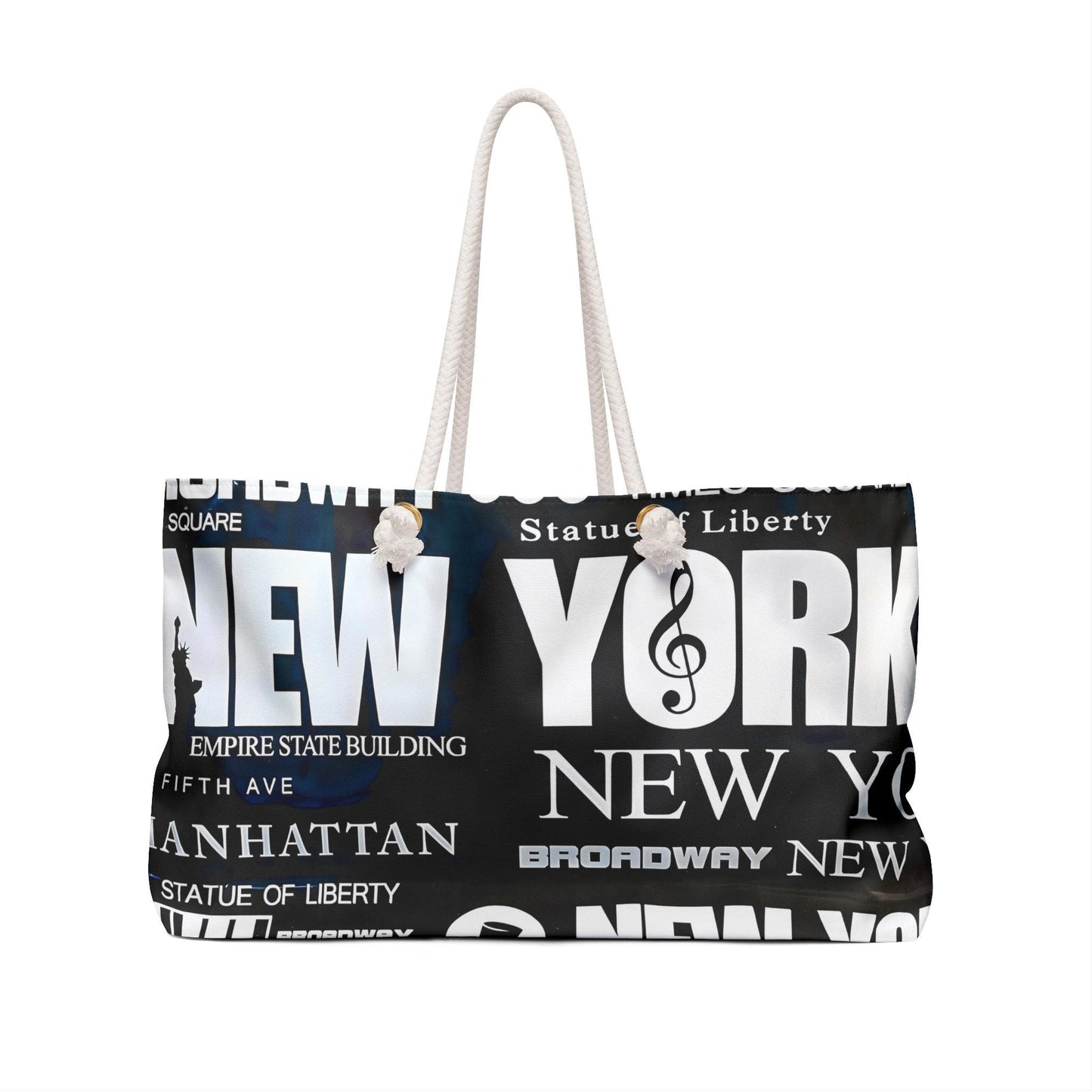 New York Collage Weekender Bag | Stylish Travel Tote | Multi-Pattern Overnight Bag | Perfect Gift for Theater Lovers