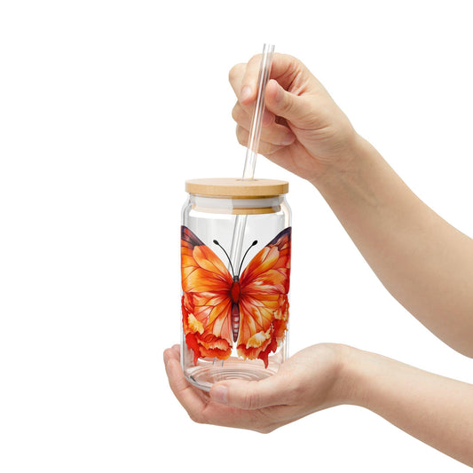 Boho Butterfly Sipper Glass, 16oz.  durable, sleek, and perfect for refreshing cocktails, juices, or any beverage you fancy.