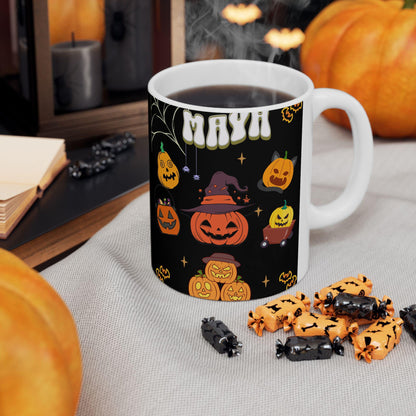 Personalized Halloween Mug – Custom Name Ceramic Mug – Spooky Season Gift – Perfect for Halloween Enthusiasts.  11 oz. 15 oz)