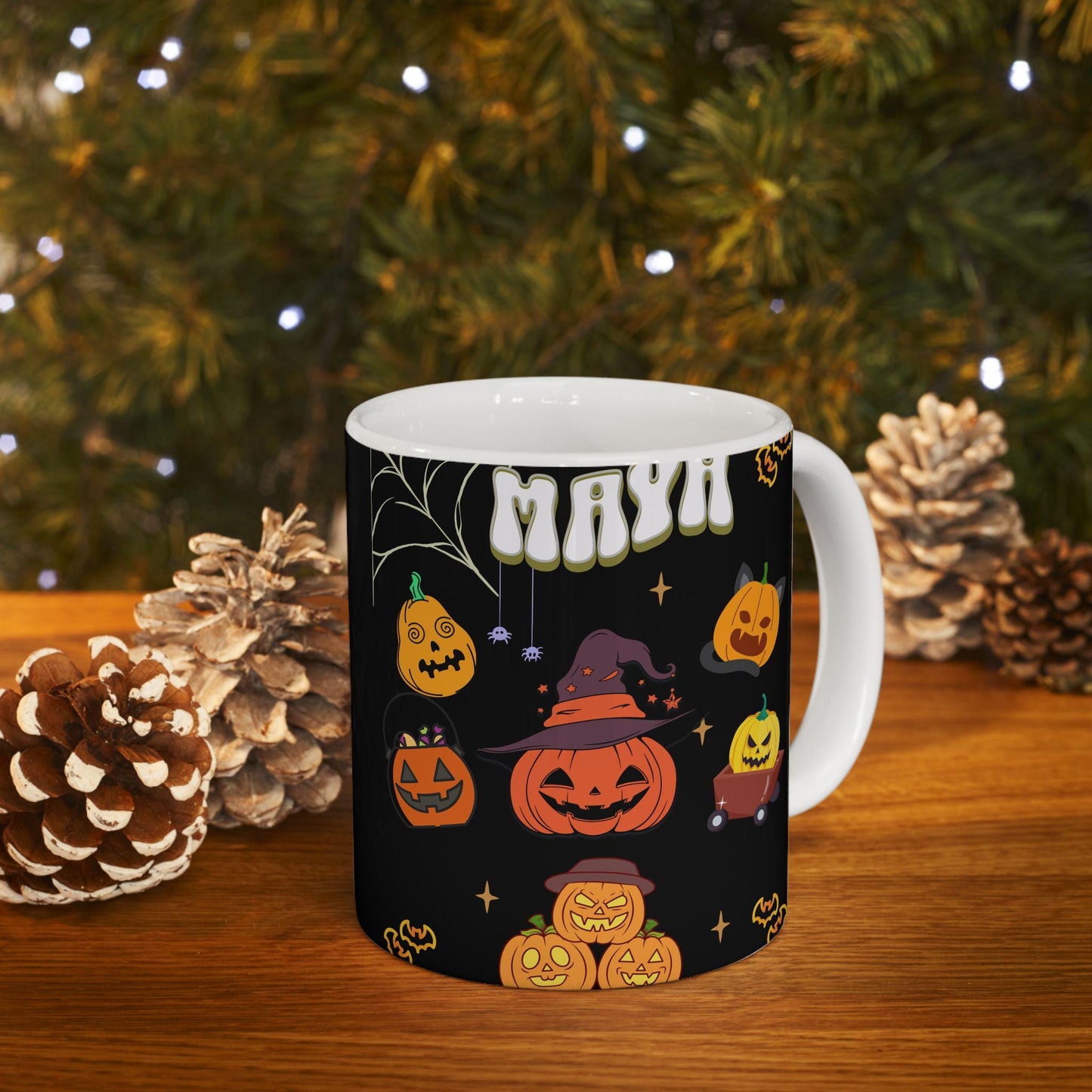 Personalized Halloween Mug – Custom Name Ceramic Mug – Spooky Season Gift – Perfect for Halloween Enthusiasts.  11 oz. 15 oz)