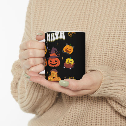 Personalized Halloween Mug – Custom Name Ceramic Mug – Spooky Season Gift – Perfect for Halloween Enthusiasts.  11 oz. 15 oz)